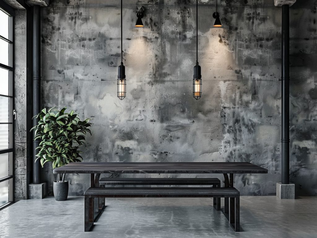 Zestaw jadalniany składający się z czarnych ławek oraz stołu