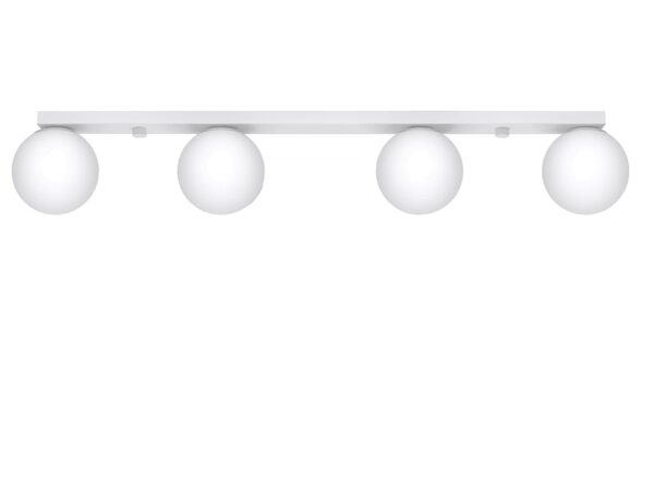 Biała listwa świetlna z czteroma kloszami kulistymi LED