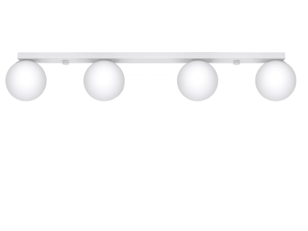 Biała listwa świetlna z czteroma kloszami kulistymi LED