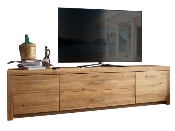 Minimalistyczna szafka RTV pod telewizor – naturalna aranżacja salonu