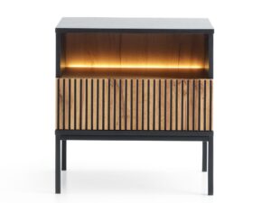 miniaturka Stolik Nocny Spokój Dąb/Czarny Frezowany Front