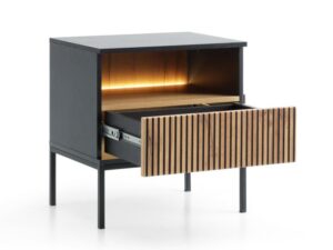 miniaturka Stolik Nocny Spokój Dąb/Czarny Frezowany Front