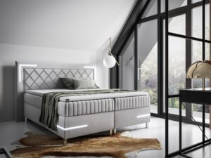 miniaturka Kontynentalne Łóżko Eclipse 3 z Geometrycznym Zagłówkiem