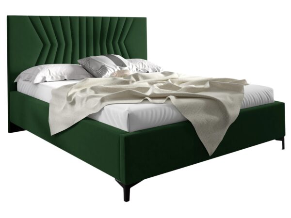 Zielone łóżko welurowe z wysokim zagłówkiem w stylu nowoczesnym