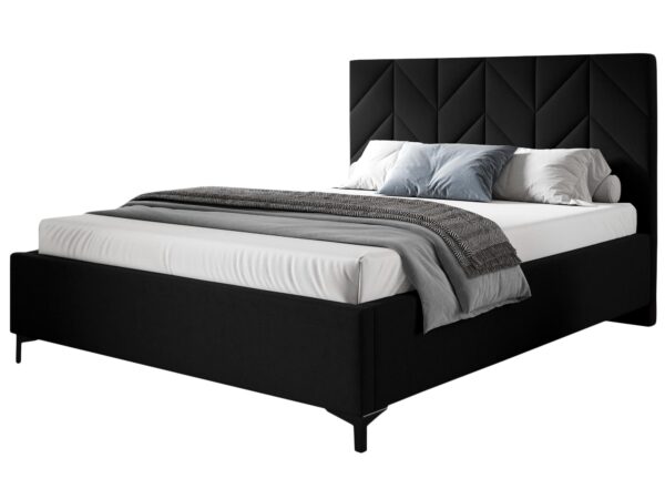 Czarne łóżko z prostokątnym zagłówkiem w stylu skandynawskim