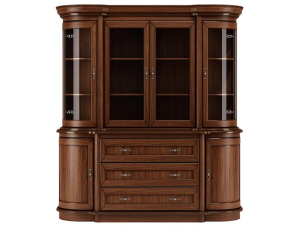 Klasyczna witryna z litego drewna z przeszklonymi drzwiami i szufladami