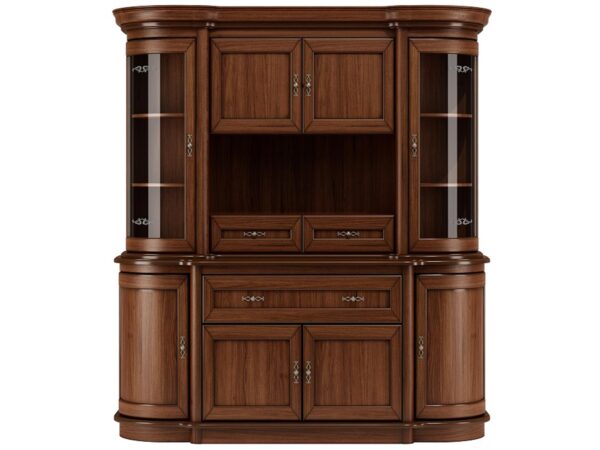 Duża klasyczna meblościanka drewniana z witrynami i szafkami