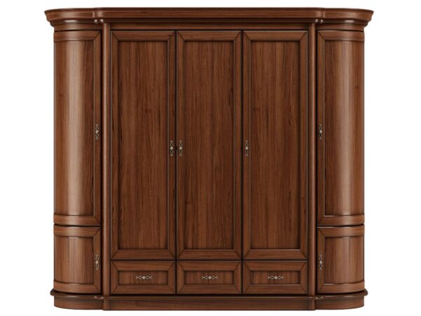 Trzydrzwiowa szafa klasyczna z szufladami i zaokrąglonymi bokami