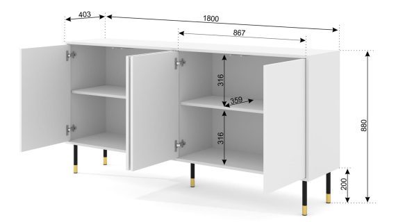 miniaturka Komoda Cora z Pozłacanymi Nóżkami Przestronna