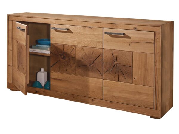 Komoda z otwartą półką i ozdobnym dekorem – mebel użytkowy