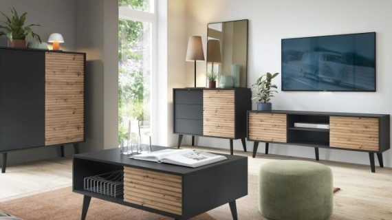 Komoda Wierzba 104cm Elegancja w Kolorze Dąb i Czarny - obrazek 5
