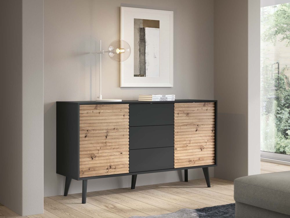 Komoda Wierzba 154 cm Styl Dąb Artisan i Czerń - obrazek 6