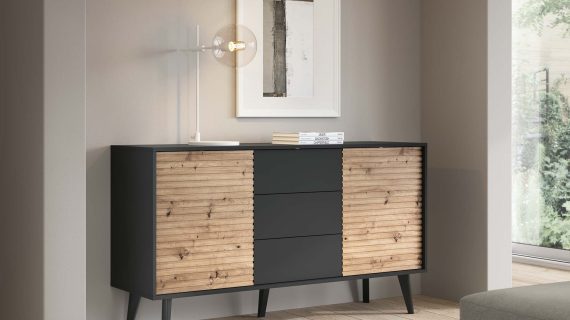Komoda Wierzba 154 cm Styl Dąb Artisan i Czerń - obrazek 6