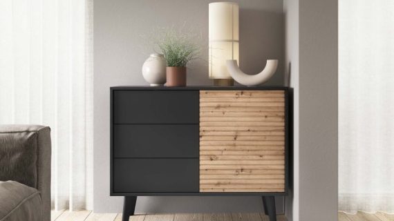 Komoda Wierzba 104cm Elegancja w Kolorze Dąb i Czarny - obrazek 4