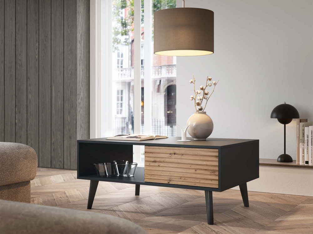 Ława Wierzba 104cm Kontrastujący Styl Dąb i Czarny - obrazek 5