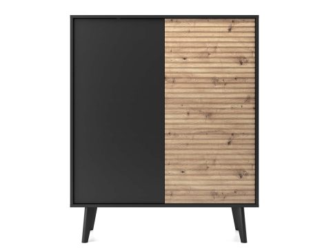 Komoda loftowa z frontami z lameli i czarnym korpusem