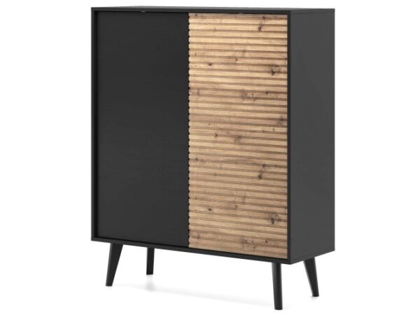 Komoda loftowa z frontami z lameli i czarnym korpusem