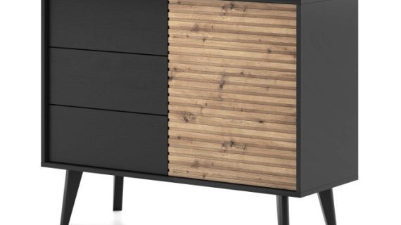 Komoda Wierzba 104cm Elegancja w Kolorze Dąb i Czarny - obrazek 2