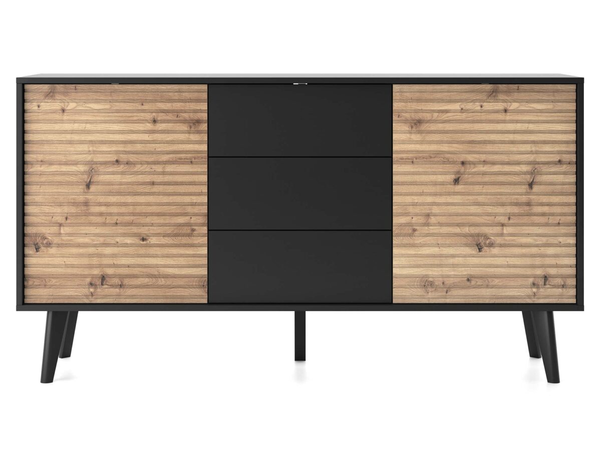 Komoda Wierzba 154 cm Styl Dąb Artisan i Czerń