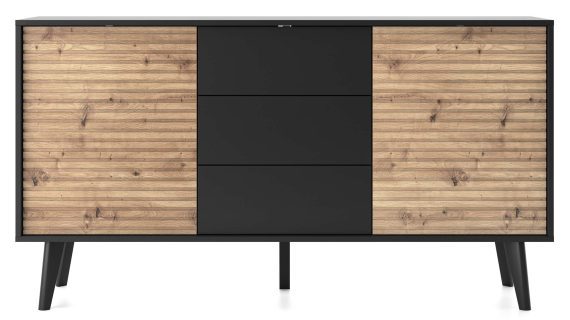 Komoda Wierzba 154 cm Styl Dąb Artisan i Czerń