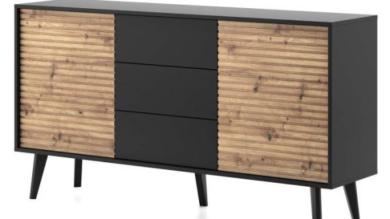 Komoda Wierzba 154 cm Styl Dąb Artisan i Czerń - obrazek 3