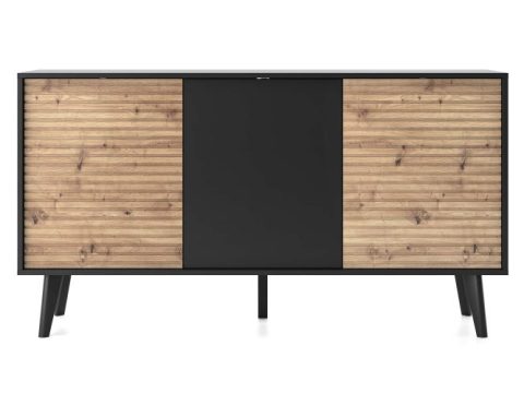 Komoda nowoczesna z czarnym środkiem i lamelowymi bokami