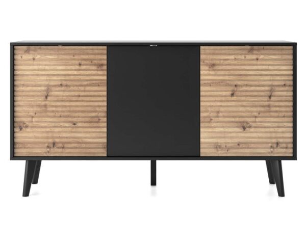 Komoda nowoczesna z czarnym środkiem i lamelowymi bokami