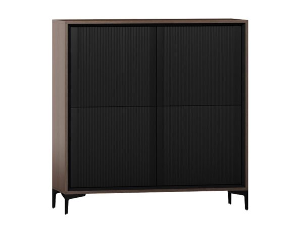 Komoda z czarnymi drzwiczkami w pionowym frezie, styl loftowy