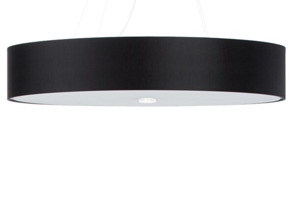 Czarna pierścieniowa lampa LED zawieszona na linkach