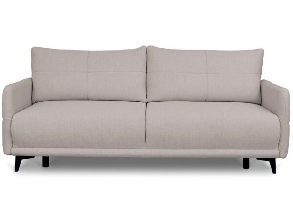 Sofa beżowa z ozdobnymi przeszyciami i klasycznym wykończeniem