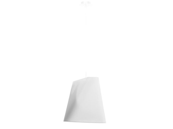 Biała minimalistyczna lampa wisząca o geometrycznym kształcie