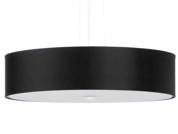 Szeroka czarna lampa wisząca w stylu minimalistycznym