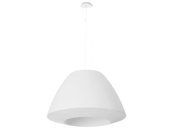 Nowoczesna biała lampa wisząca z ryflowanym kloszem