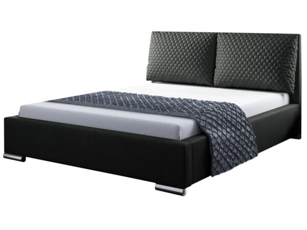 Czarne łóżko z nowoczesnym, gładkim zagłówkiem i cienką podstawą