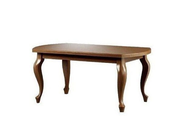 Stylowy stolik kawowy z giętymi nogami i wykończeniem w kolorze orzecha