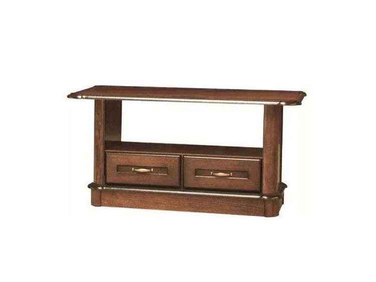 Niski stolik RTV z szufladami i półką w odcieniu orzecha