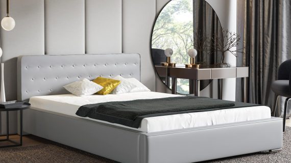 miniaturka Szare Łóżko LATTE Tapicerowane w Luksusowym Stylu