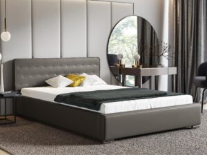 miniaturka Szare Łóżko LATTE Tapicerowane w Luksusowym Stylu