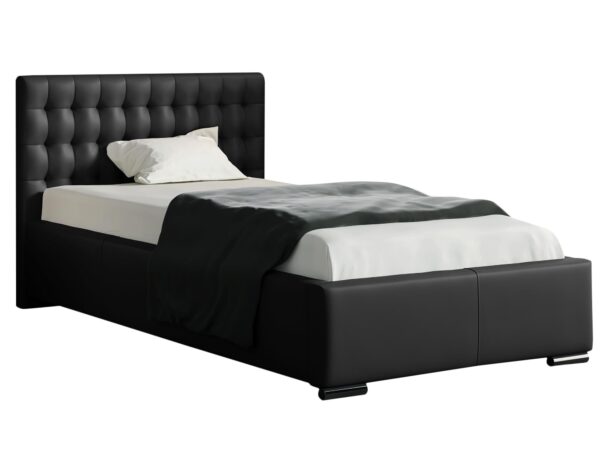 Czarne łóżko z wysokim zagłówkiem