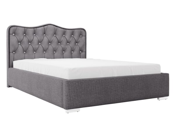 Grafitowe łóżko z gładkim zagłówkiem i przeszyciem, styl modern