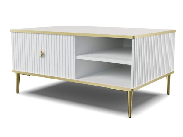 Biały stolik kawowy z półkami