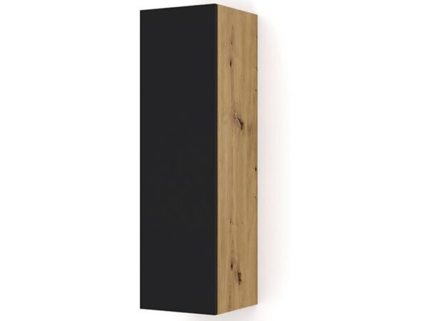 Czarna szafka pionowa z matowym frontem i naturalnym dekorem