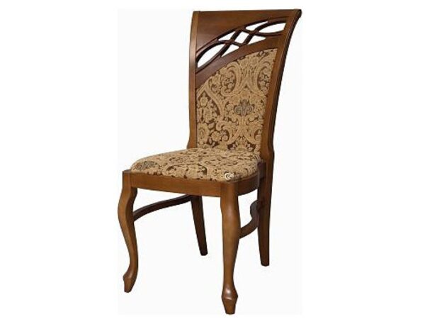 Drewniane krzesło w stylu retro z tapicerką w ornamenty roślinne