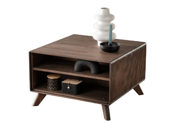 Stolik kawowy z ciemnego drewna w stylu skandynawskim