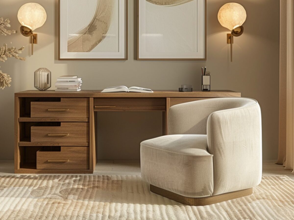 Klasyczny gabinet z witryną, fotelami i żyrandolem