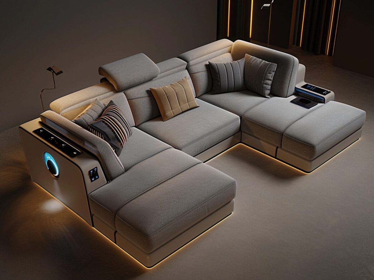 Nowoczesny narożnik z podświetleniem LED i regulowanymi zagłówkami