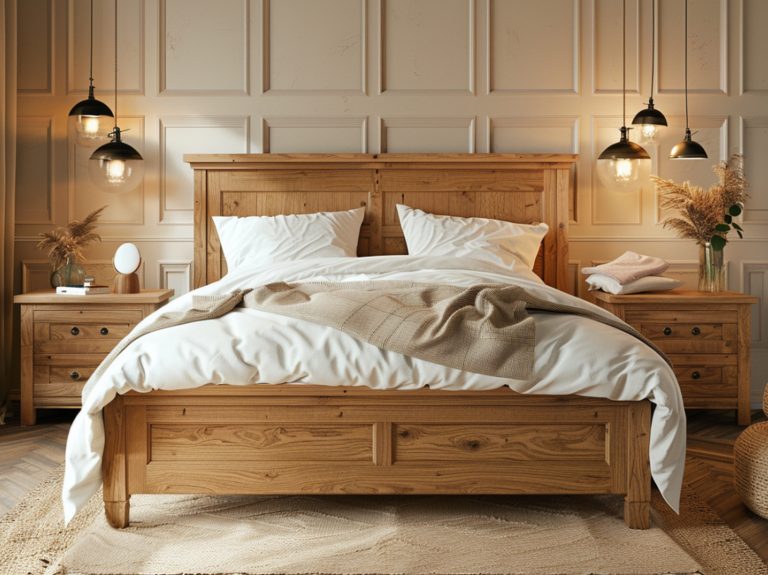 Łóżko sosnowe z zagłówkiem i kinkietami ściennymi
