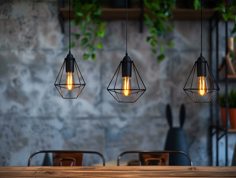 Stylowe lampy wiszące loftowe z metalową kratką i żarówkami retro