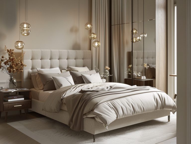 Sypialnia glamour z pikowanym łóżkiem i oświetleniem nocnym