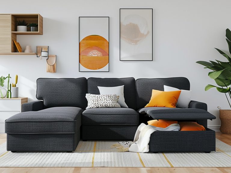 Nowoczesna sofa narożna z kolorowymi poduszkami